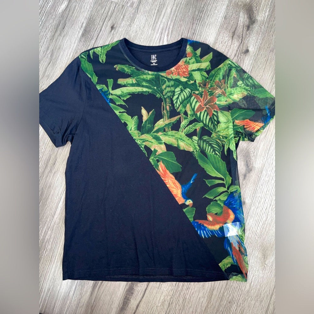 Inc. Mens Black‎ & Shear Floral Stylish Shirt Size XL